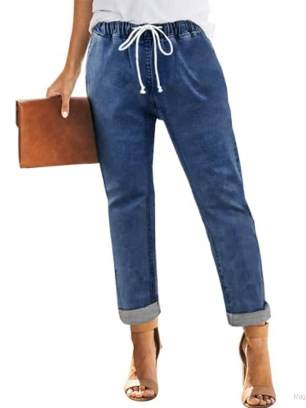 Women's Pull On Jogger Jeans Elastic Waist Drawstring Cotton Blend Mid Rise